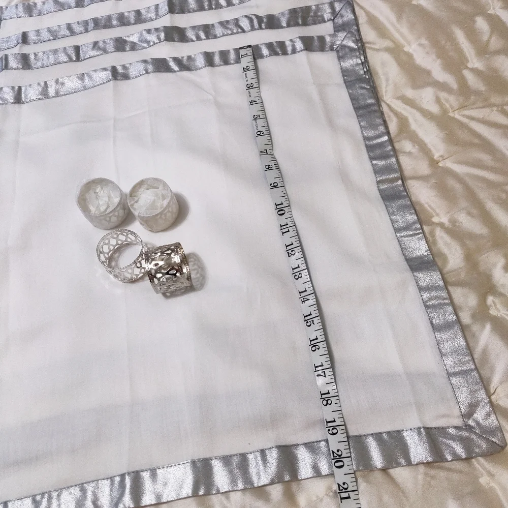 New Vintage Silver Plated Napkin Rings And Silver Bordered Napkins.
